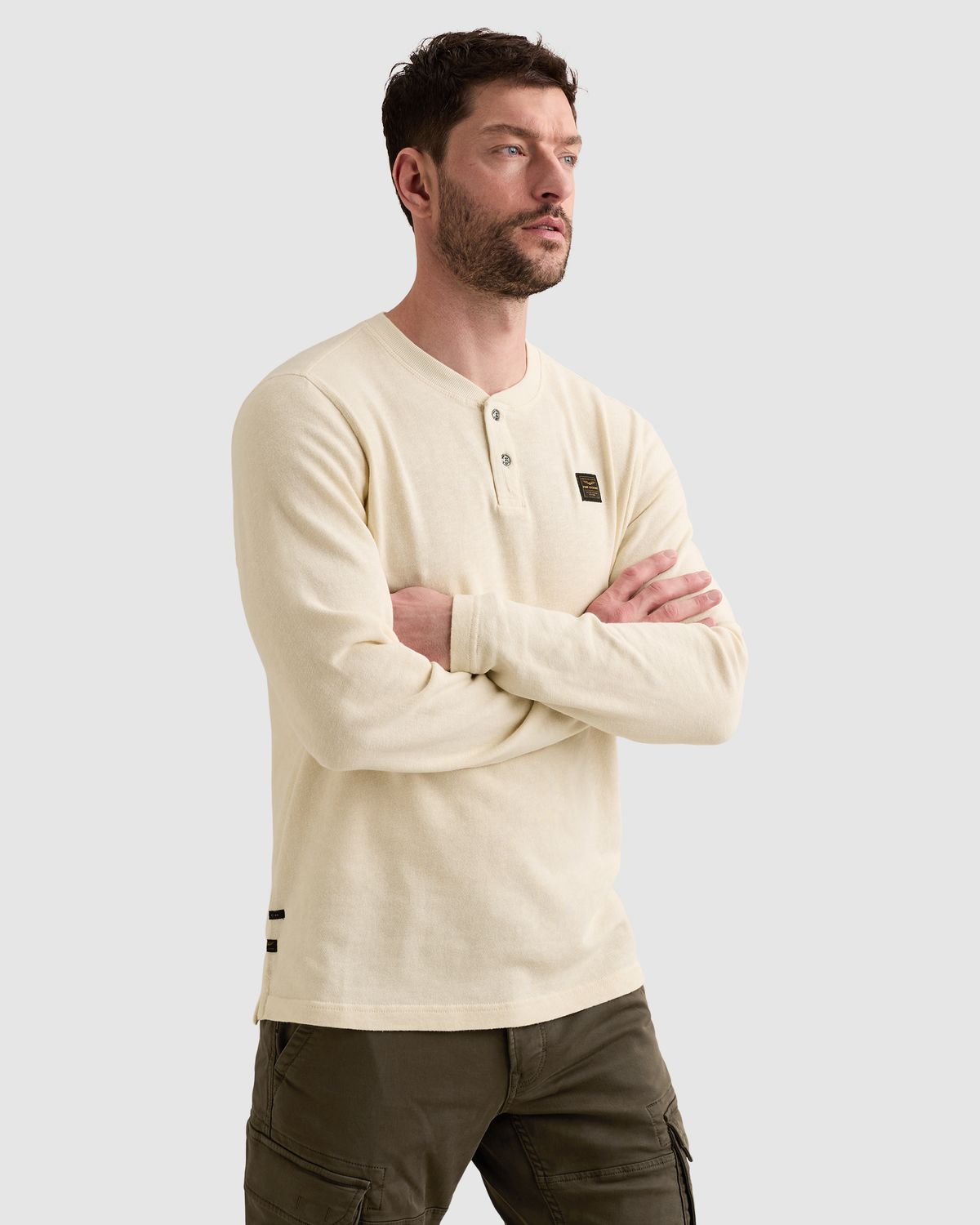 PME Legend Henley T-shirt met lange mouwen en garment-dye wassing