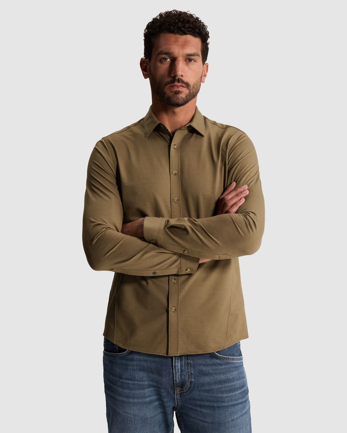 Cast Iron Twill jersey overhemd met kentkraag en easy-iron finish