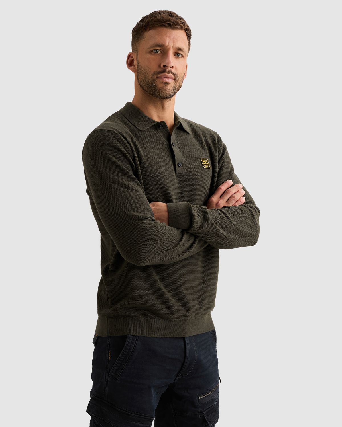 PME Legend Gebreide polo met lange mouwen en badge