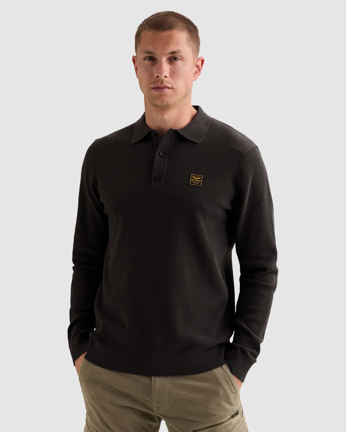 PME Legend Gebreide polo met lange mouwen en badge