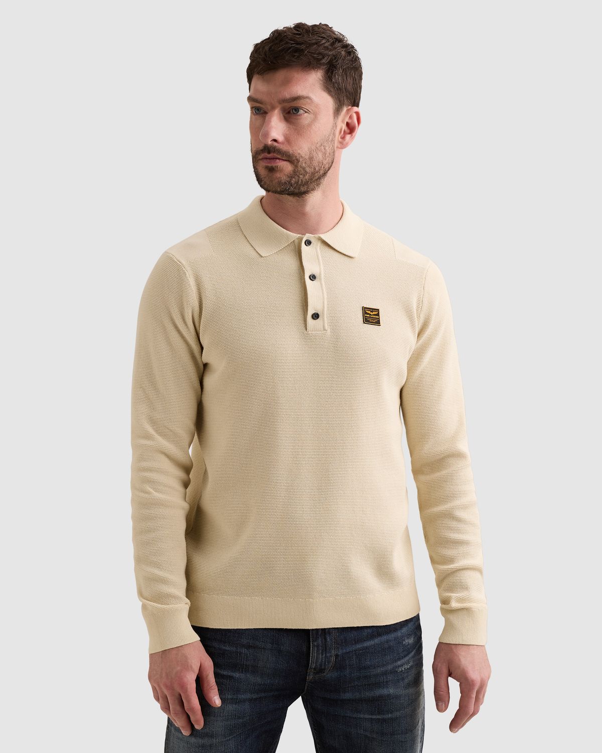 PME Legend Gebreide polo met lange mouwen en badge