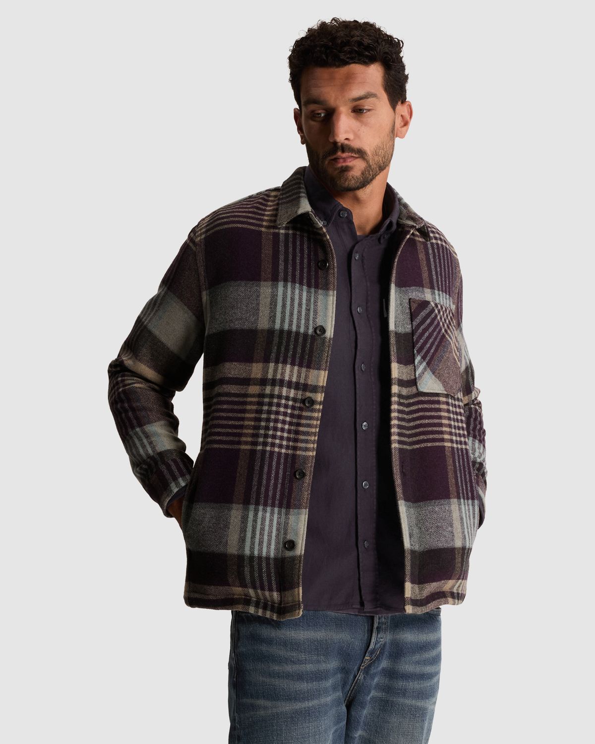 Cast Iron Long sleeve shirt Wool blend check Nightshade CSI2609233