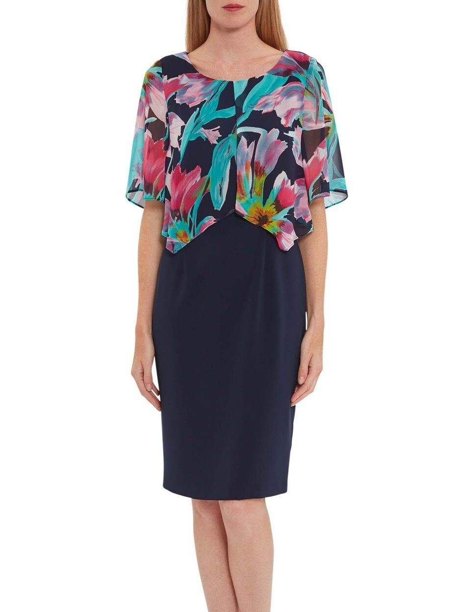 Emily Crepe And Chiffon Cape Dress