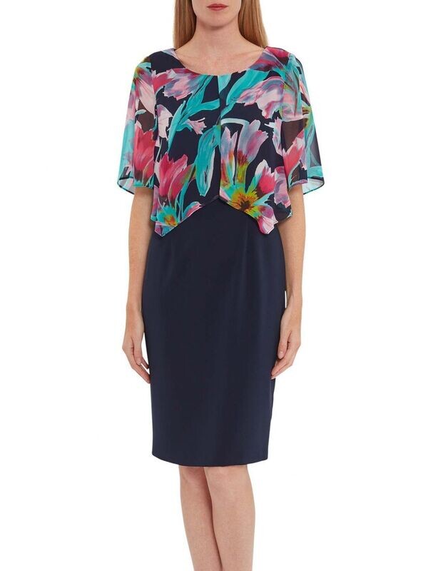 Emily Crepe And Chiffon Cape Dress