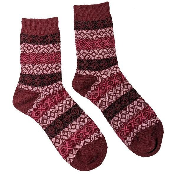 Red Shetland Fairisle Wool Blend Socks