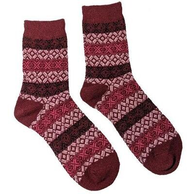 Red Shetland Fairisle Wool Blend Socks
