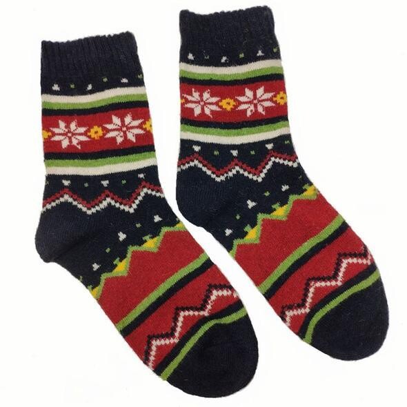 Black Red And Green Scandi Wool Blend Socks