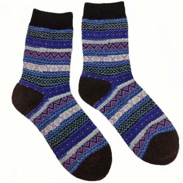 Blue Shetland Fairisle Wool Blend Socks