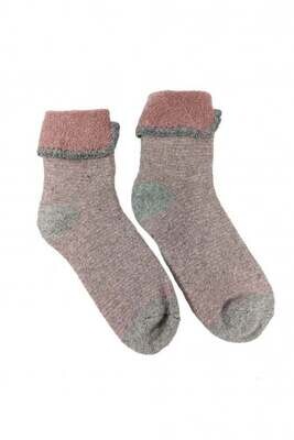 Pink And Grey Stripe Cuff Socks