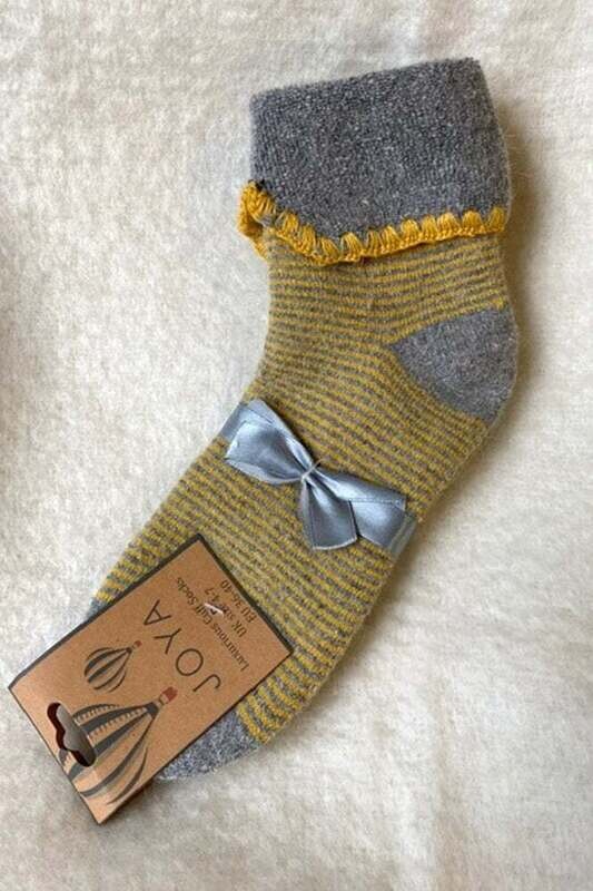 Grey And Yellow Stripe Cuff Socks