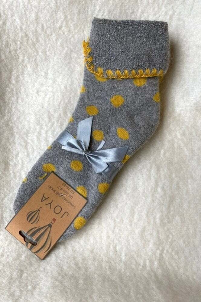 Grey And Yellow Spotty Cuff Socks