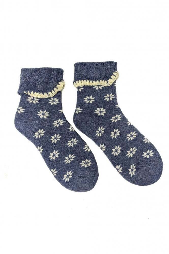 Blue Snowflake Cuff Socks