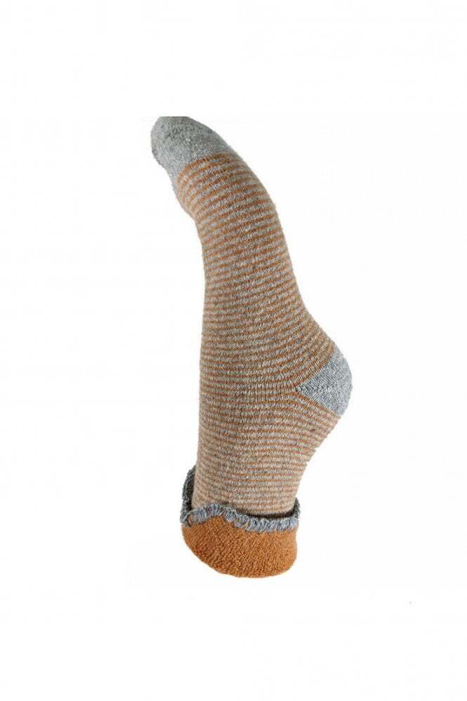 Grey And Orange Stripe Cuff Socks