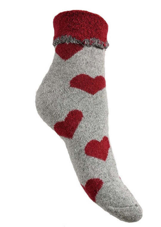 Grey And Red Heart Cuff Socks