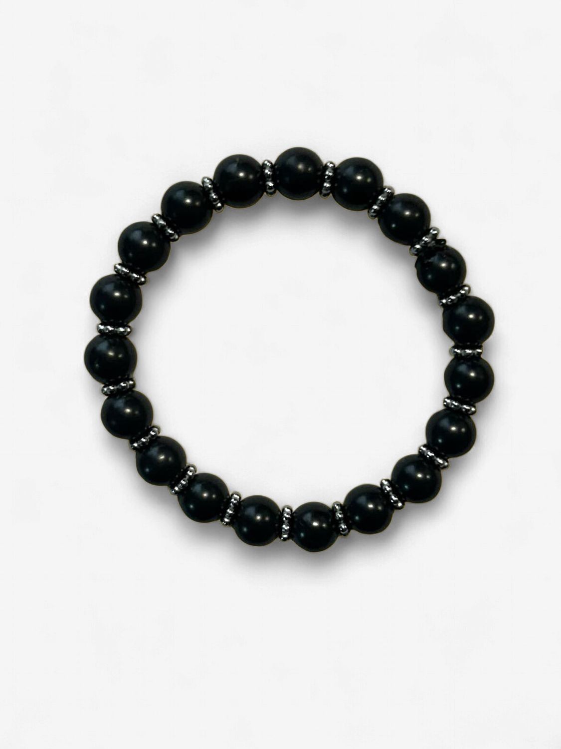 BRACELET SHUNGITE 8mm FLEURS ARGENTÉES