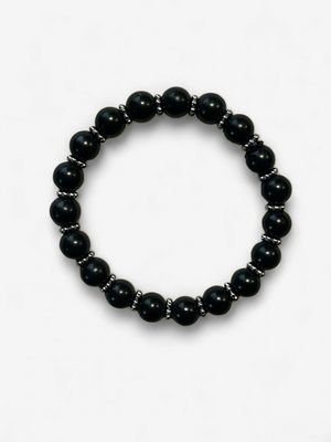 BRACELET SHUNGITE 8mm FLEURS ARGENTÉES