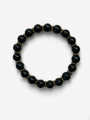 BRACELET SHUNGITE 8mm FLEURS DORÉES