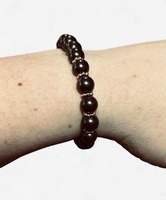 BRACELET SHUNGITE 8mm FLEURS DORÉES