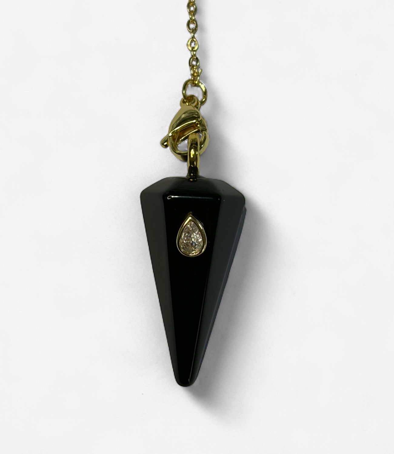 PENDULE POINTE DORÉE + ZIRCON, Choix de pierre: Obsidienne