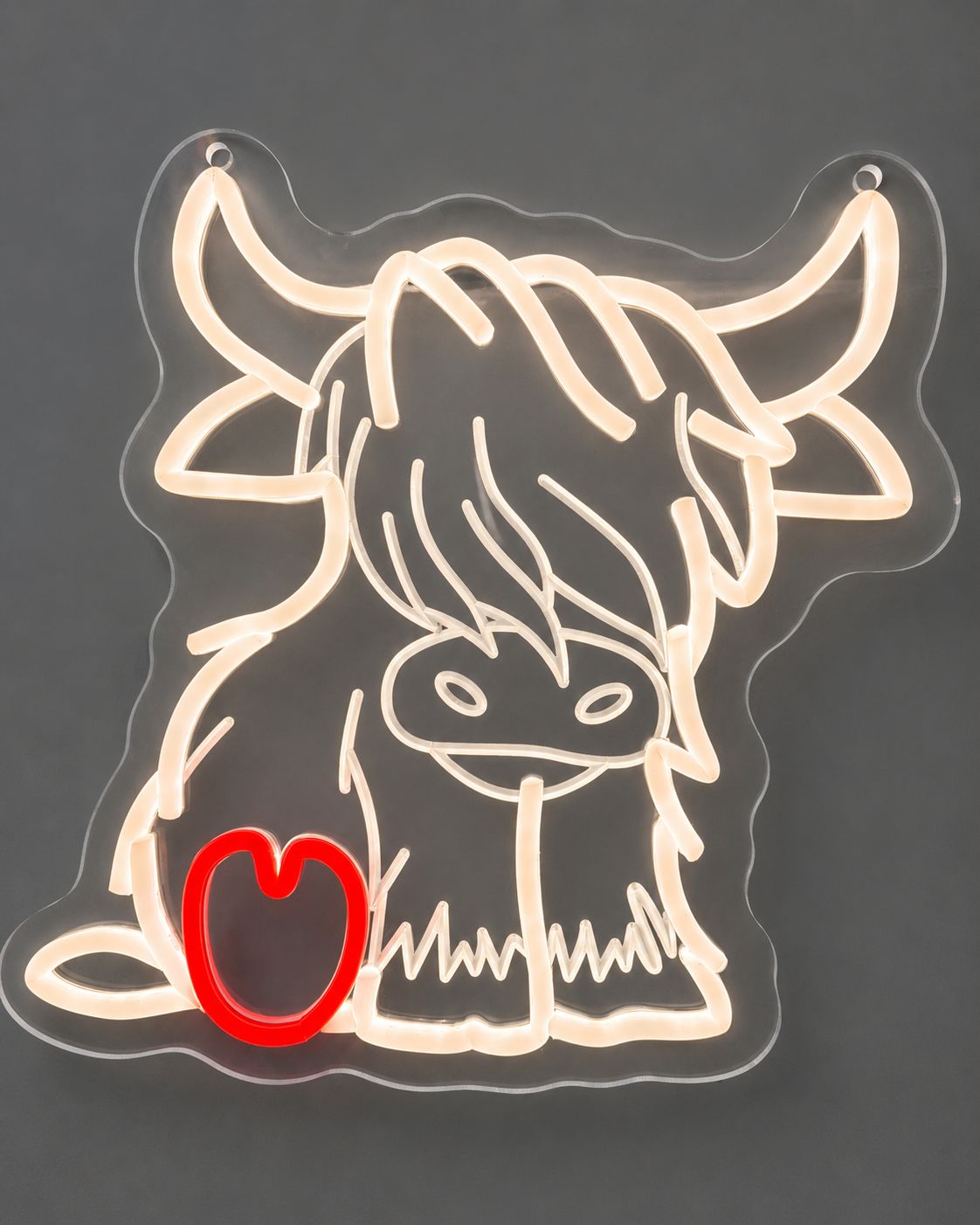 Highland Cow with Heart LED Neon Sign – Cast Acrylic