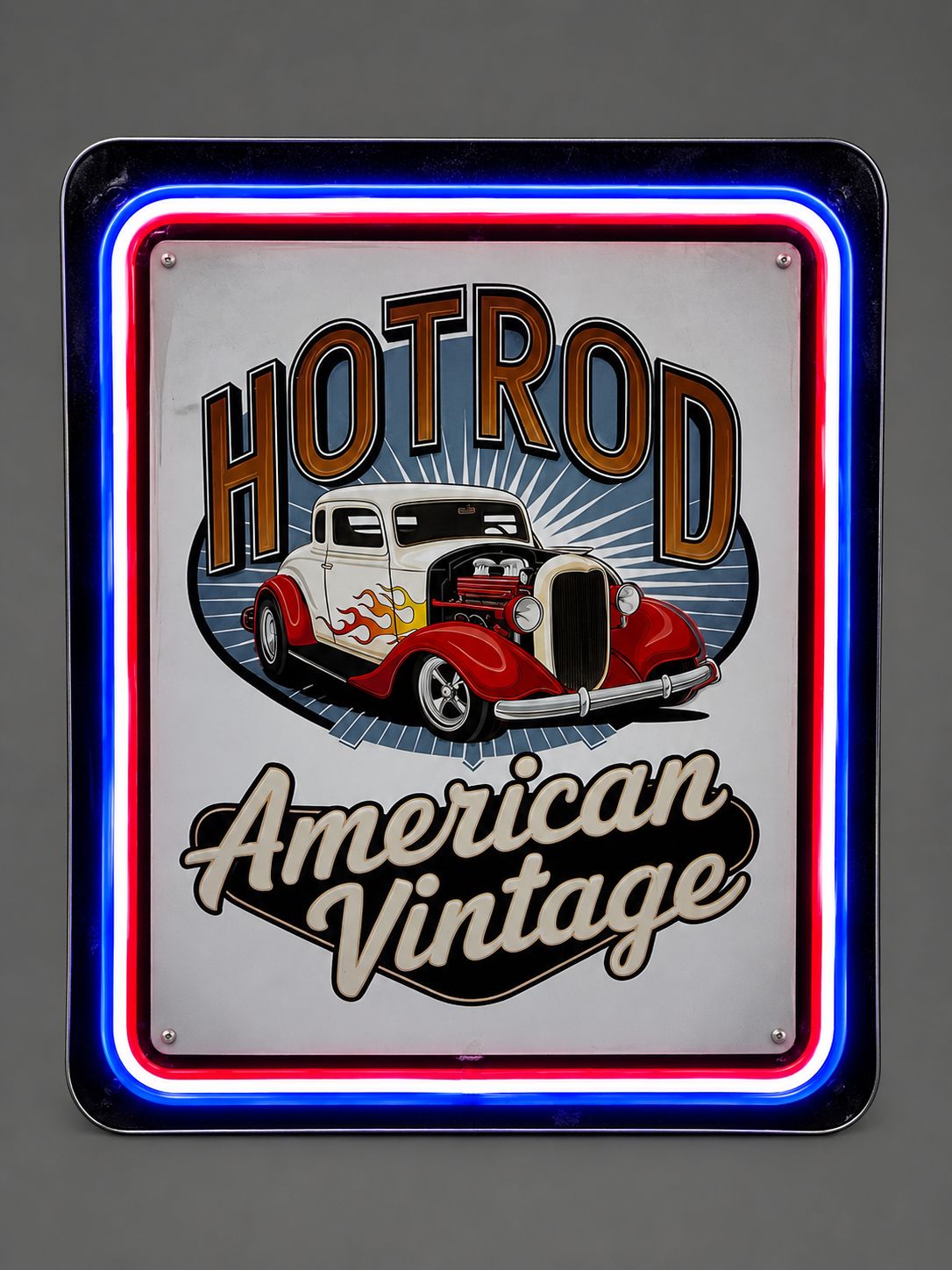 Hot Rod American Vintage Handmade Wood &amp; Metal LED Neon Sign