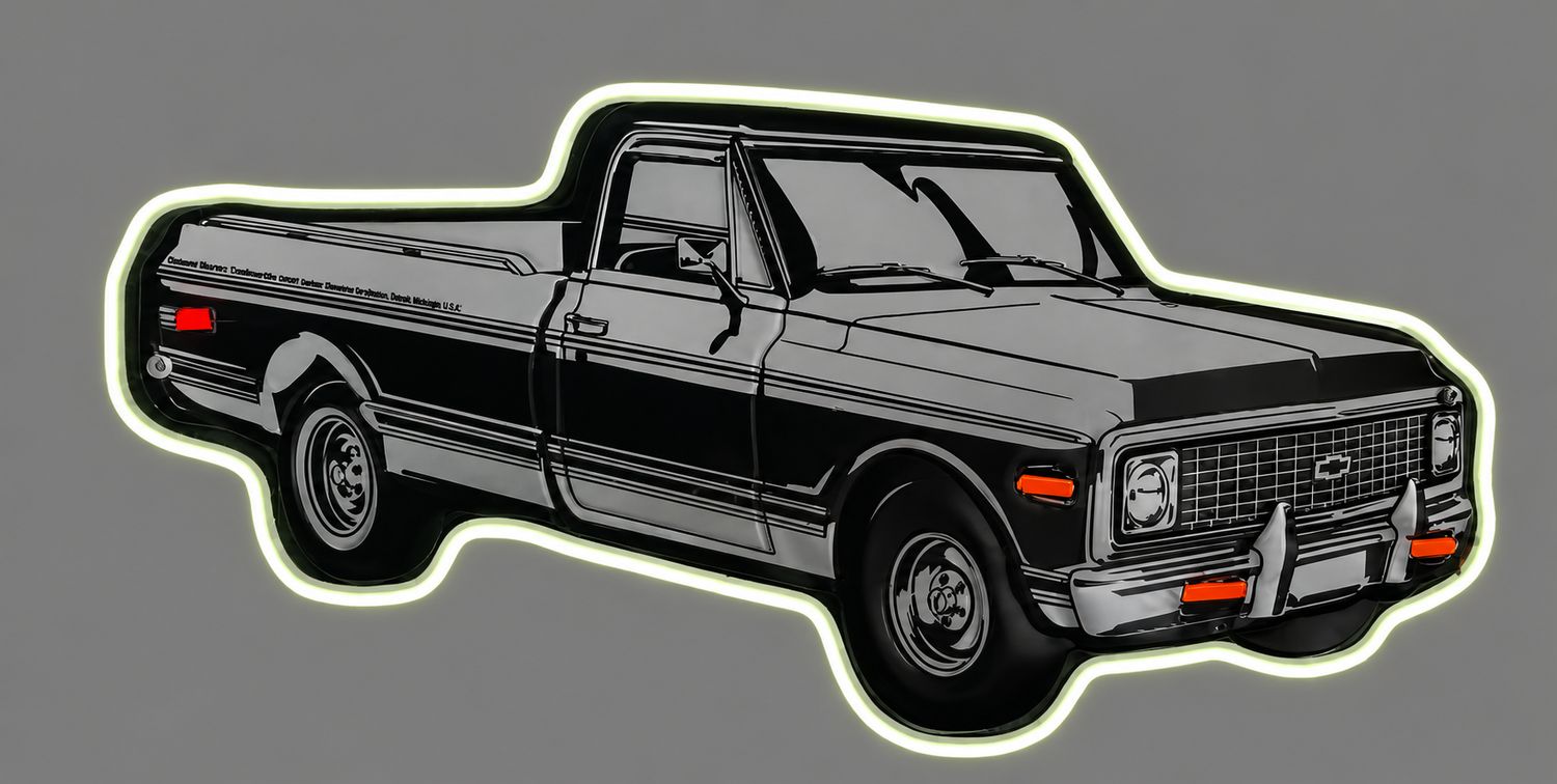 Classic Chevy C10 Wood &amp; Metal LED Neon Sign – One of a Kind - Handmade