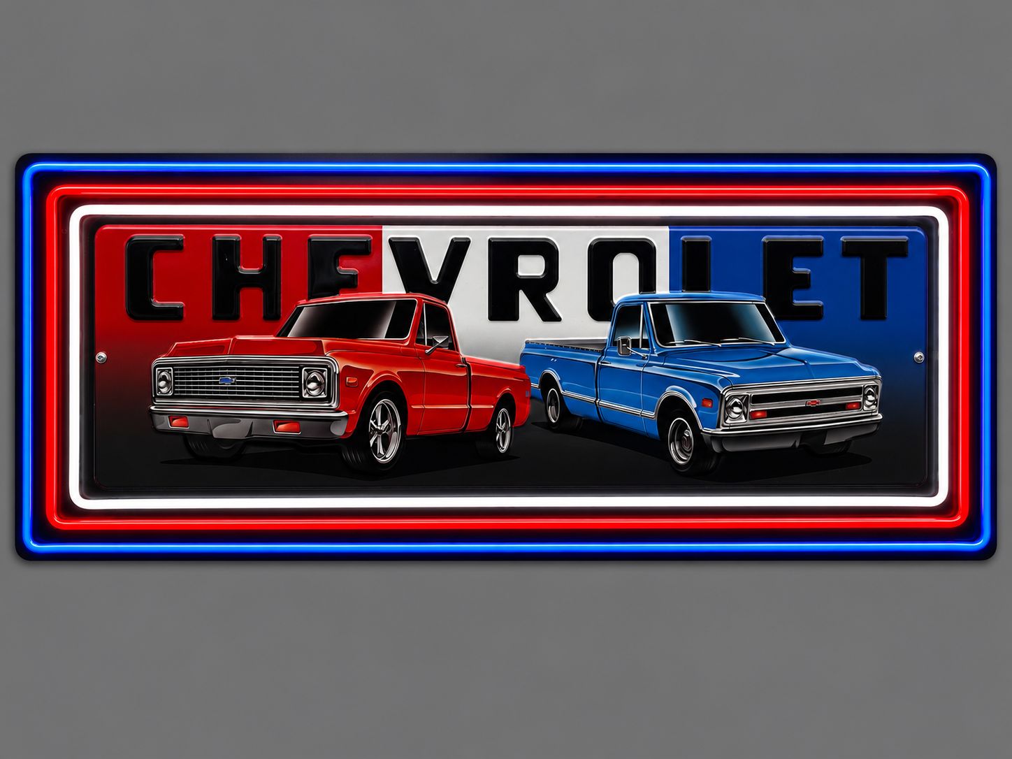 Chevrolet C10 Metal &amp; Wood LED Neon Sign – One of a Kind-Handmade