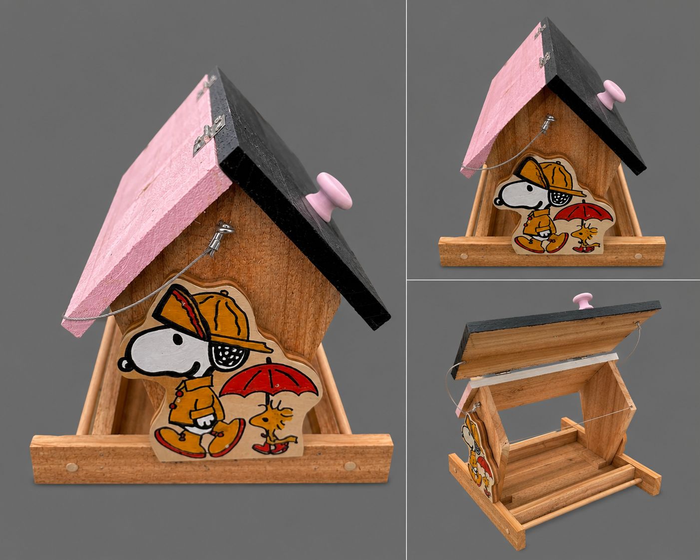 SNOOPY AND WOODSTOCK HANDMADE WOODEN BIRD FEEDER