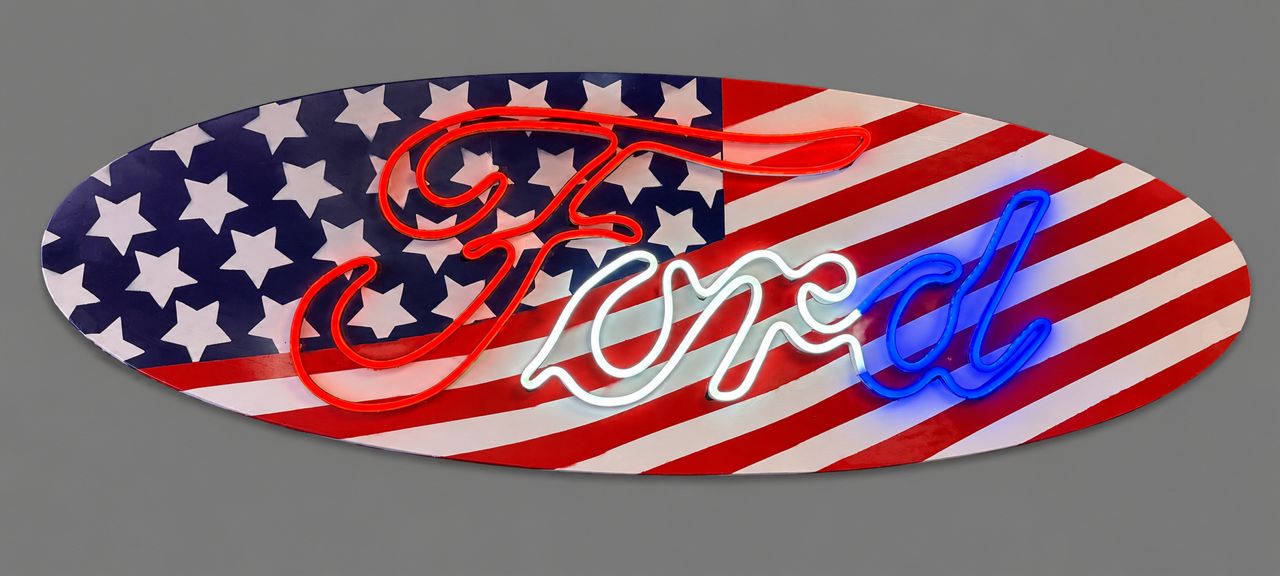 Ford American Flag Handmade Wooden LED Neon Sign