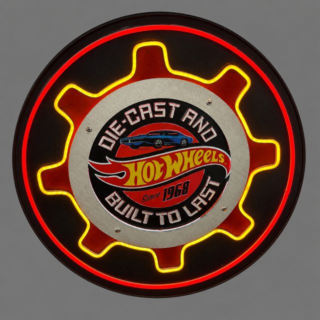 Hot Wheels Gear Wood and Metal LED Neon Sign