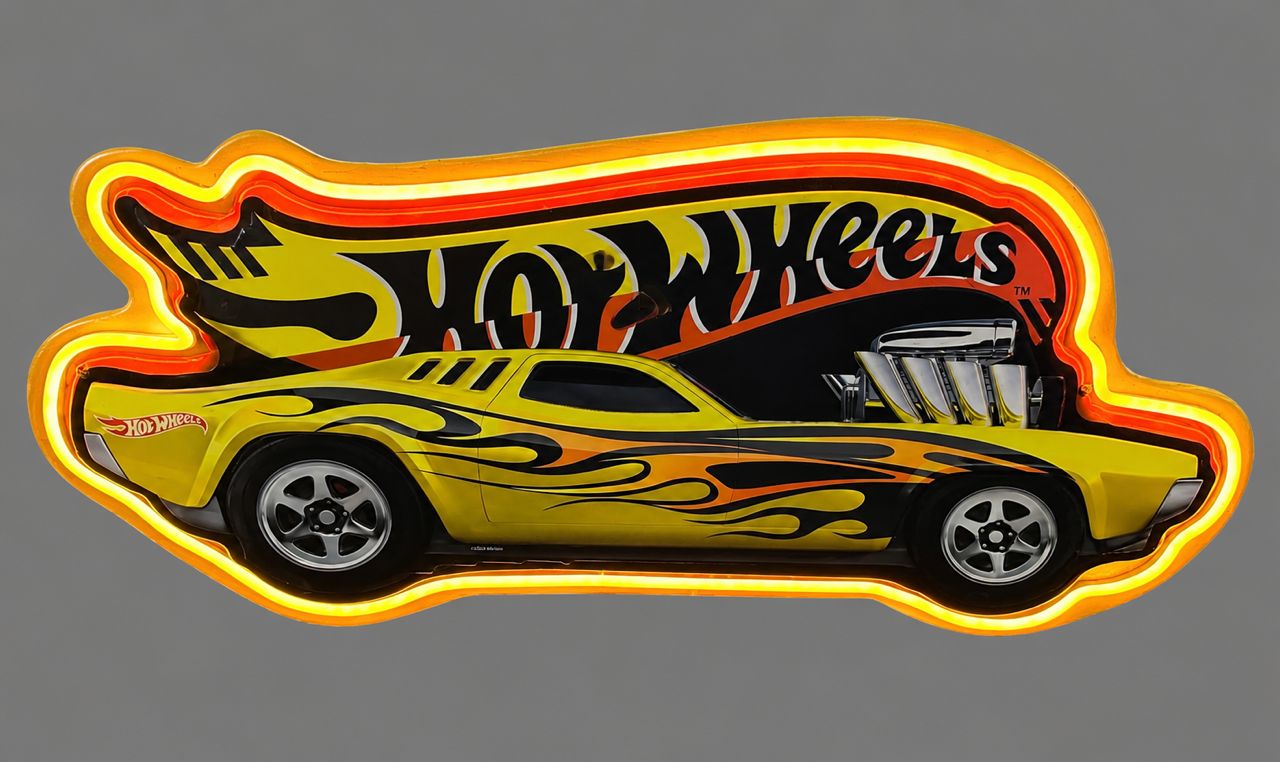Hot Wheels Yellow Muscle Car Wood and Metal LED Neon Sign