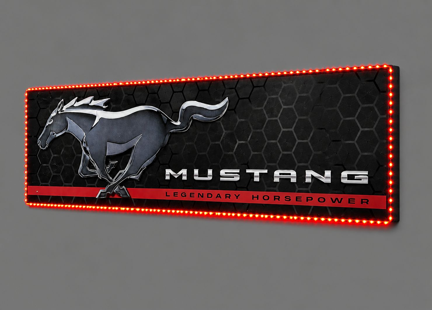 Mustang Legendary Horsepower Handmade Wooden LED Sign