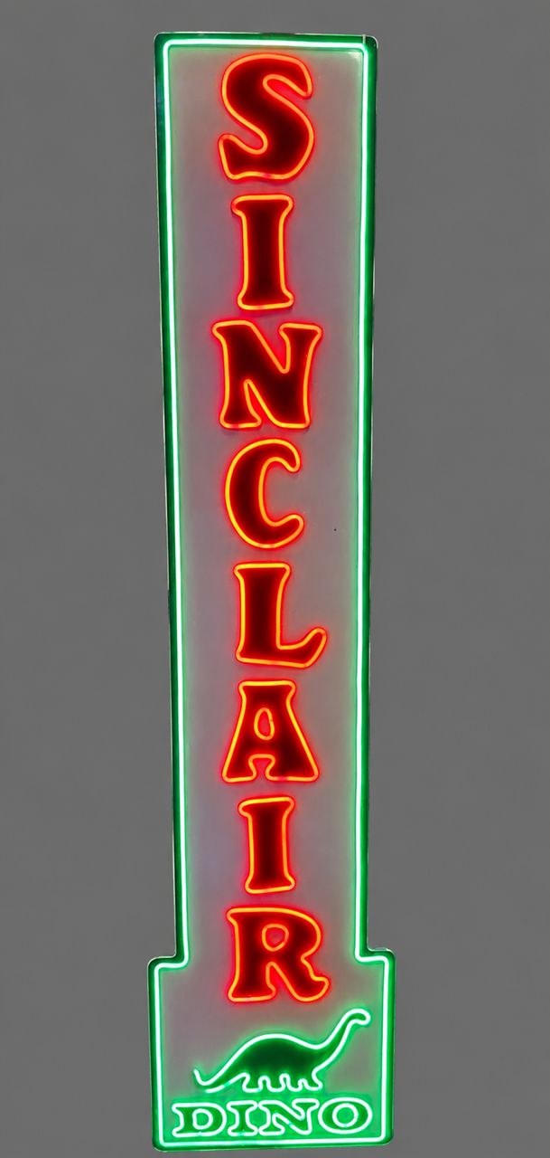 7-Foot-Tall Handmade Wooden Sinclair Dino LED Neon Sign