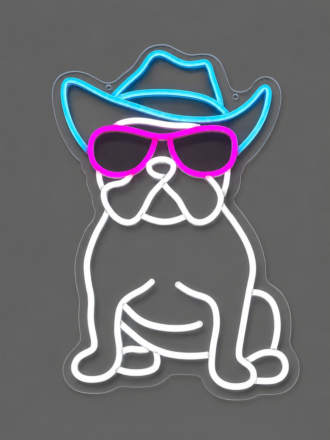 Bulldog with Cowboy Hat Cast Acrylic LED Neon Sign