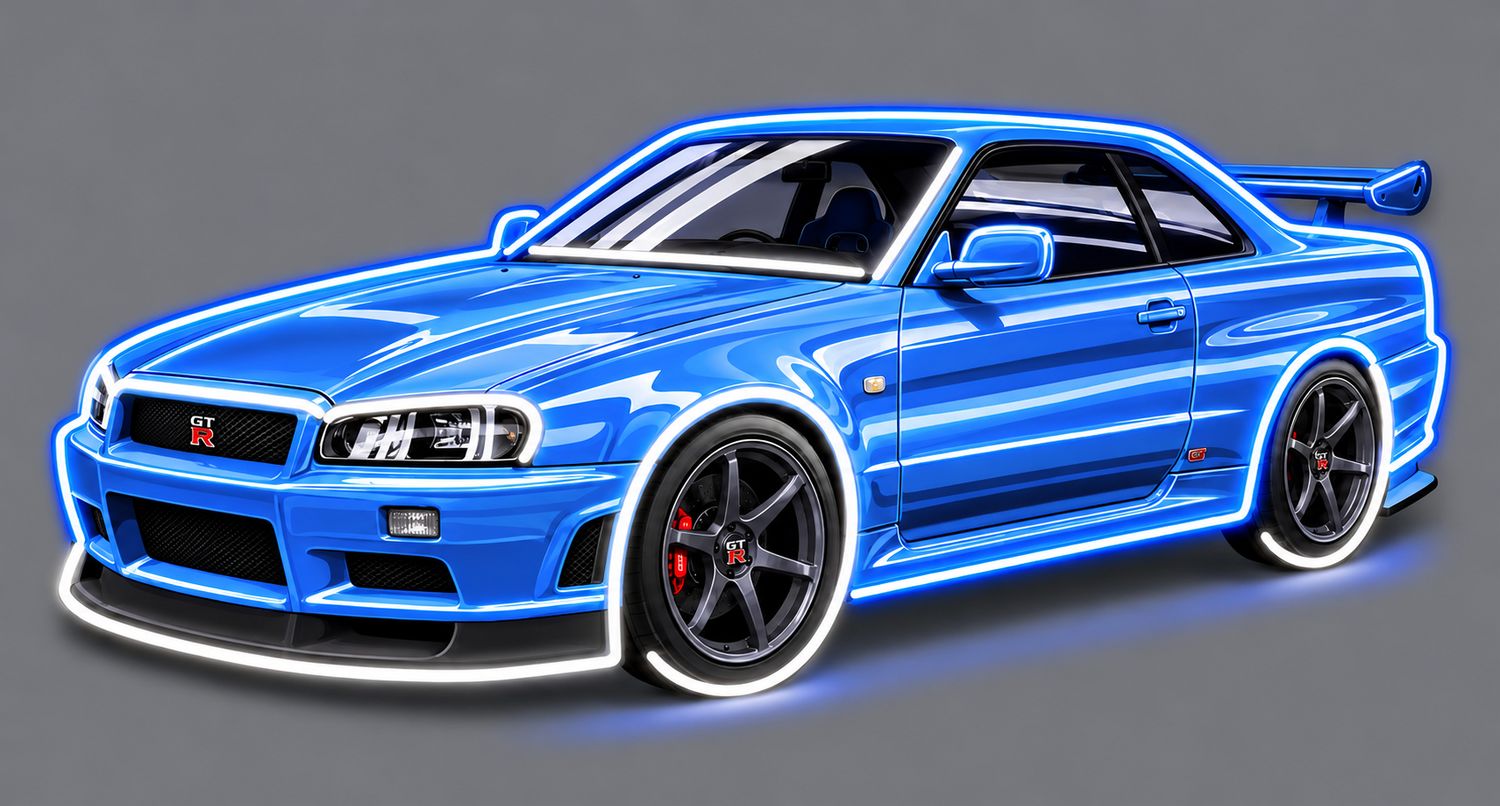 CAR Blue Nissan GT-R Cast Acrylic LED Neon Sign