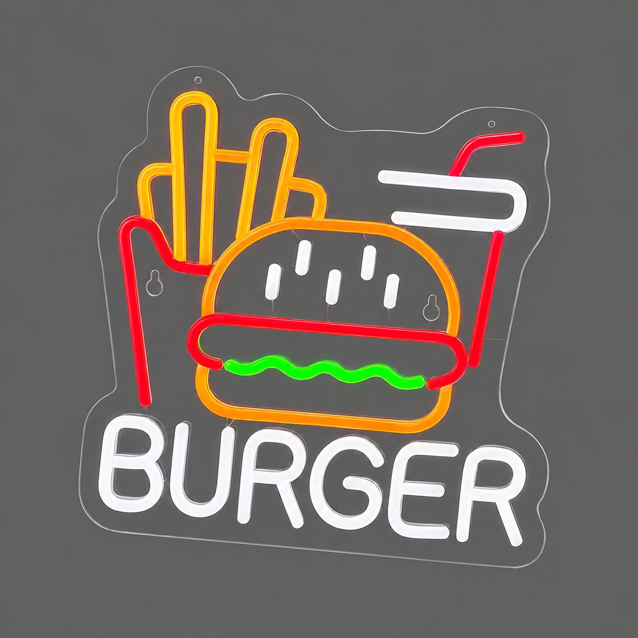 Burger and Fries Cast Acrylic LED Neon Sign