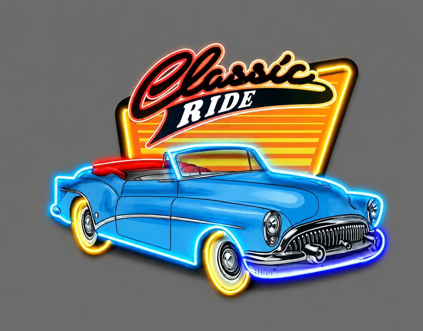 CAR Classic Ride Blue Car Cast Acrylic LED Neon Sign