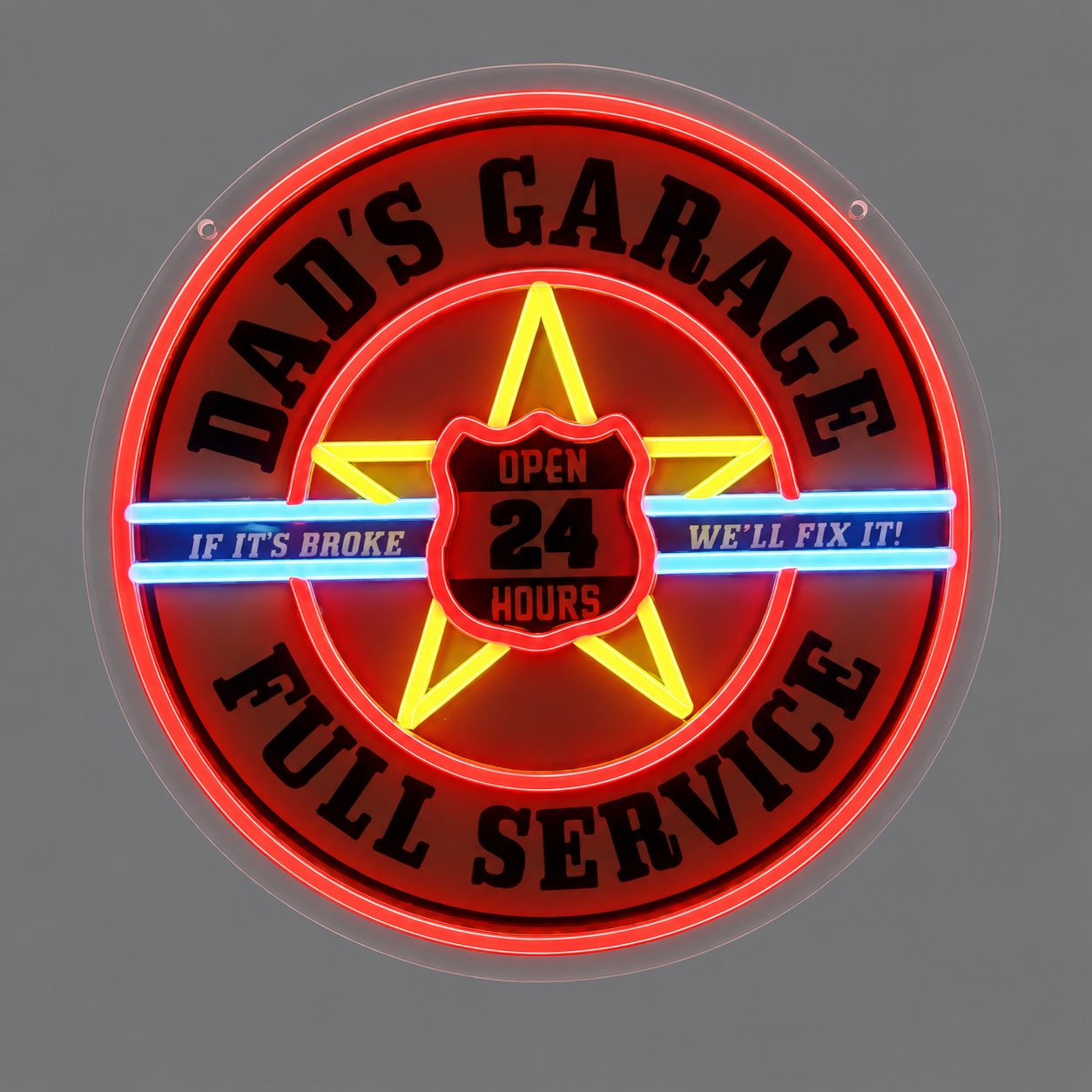Dad’s Garage 24 Hour Full Service LED Neon Sign
