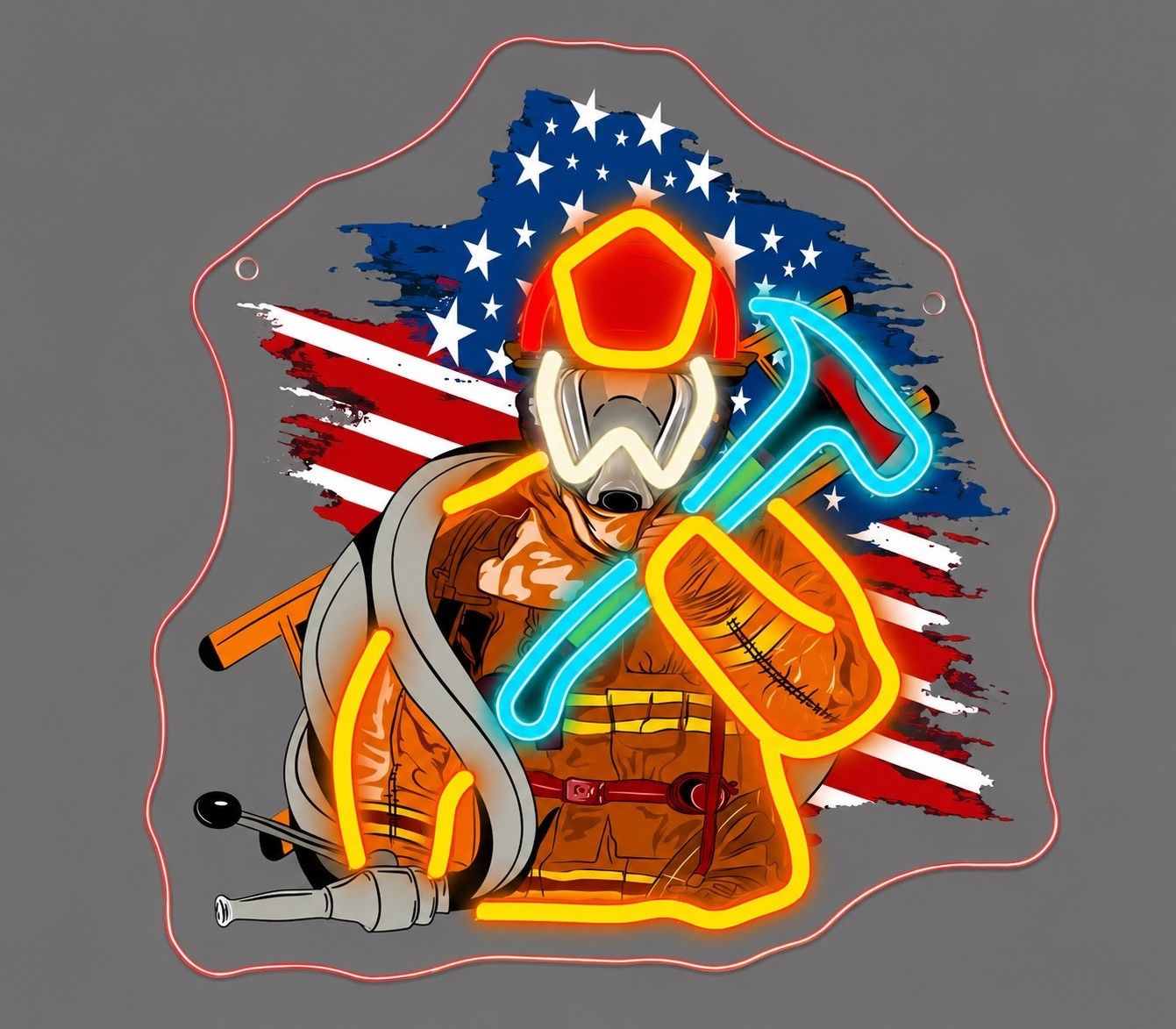 Firefighter American Flag LED Neon Sign