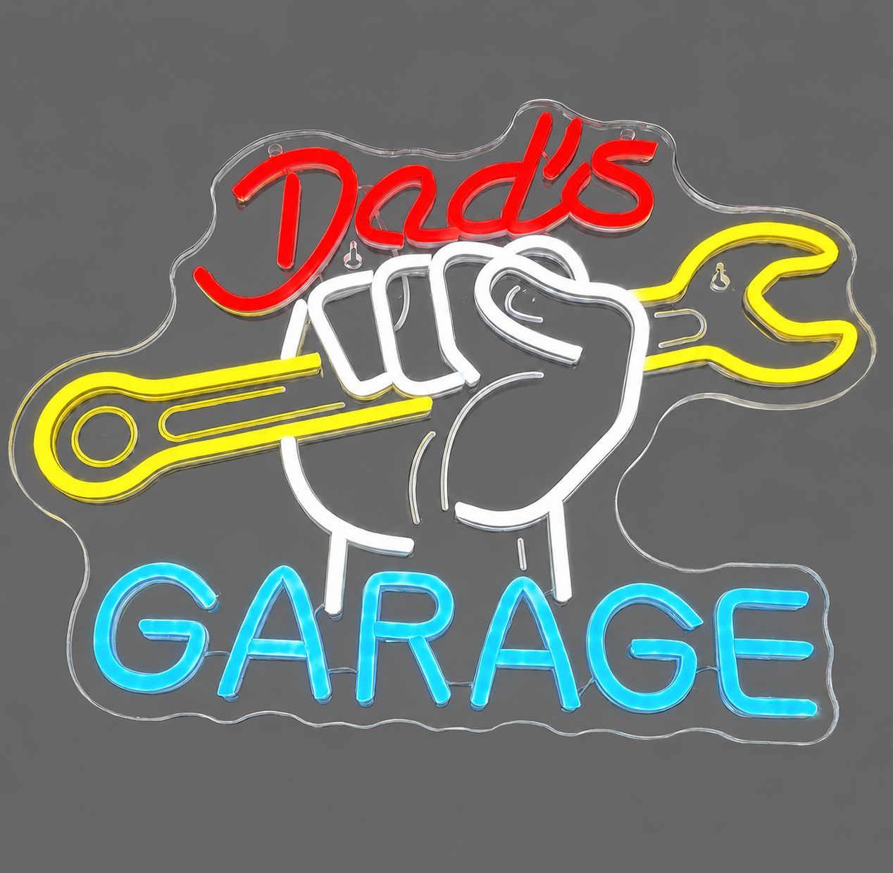 Dad’s Garage Fist &amp; Wrench LED Neon Sign