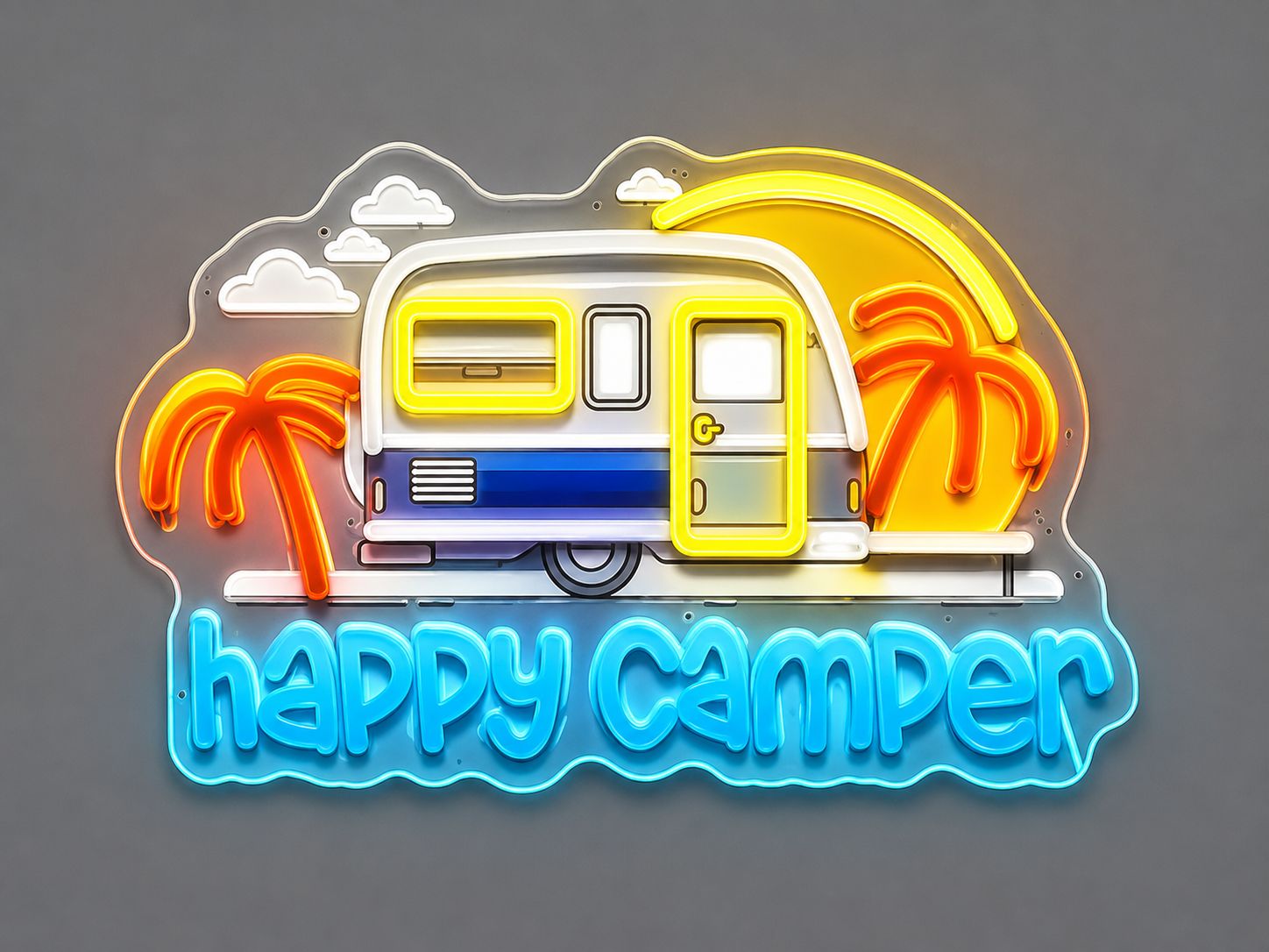 Happy Camper WITH BACKGROUND LED Neon Sign