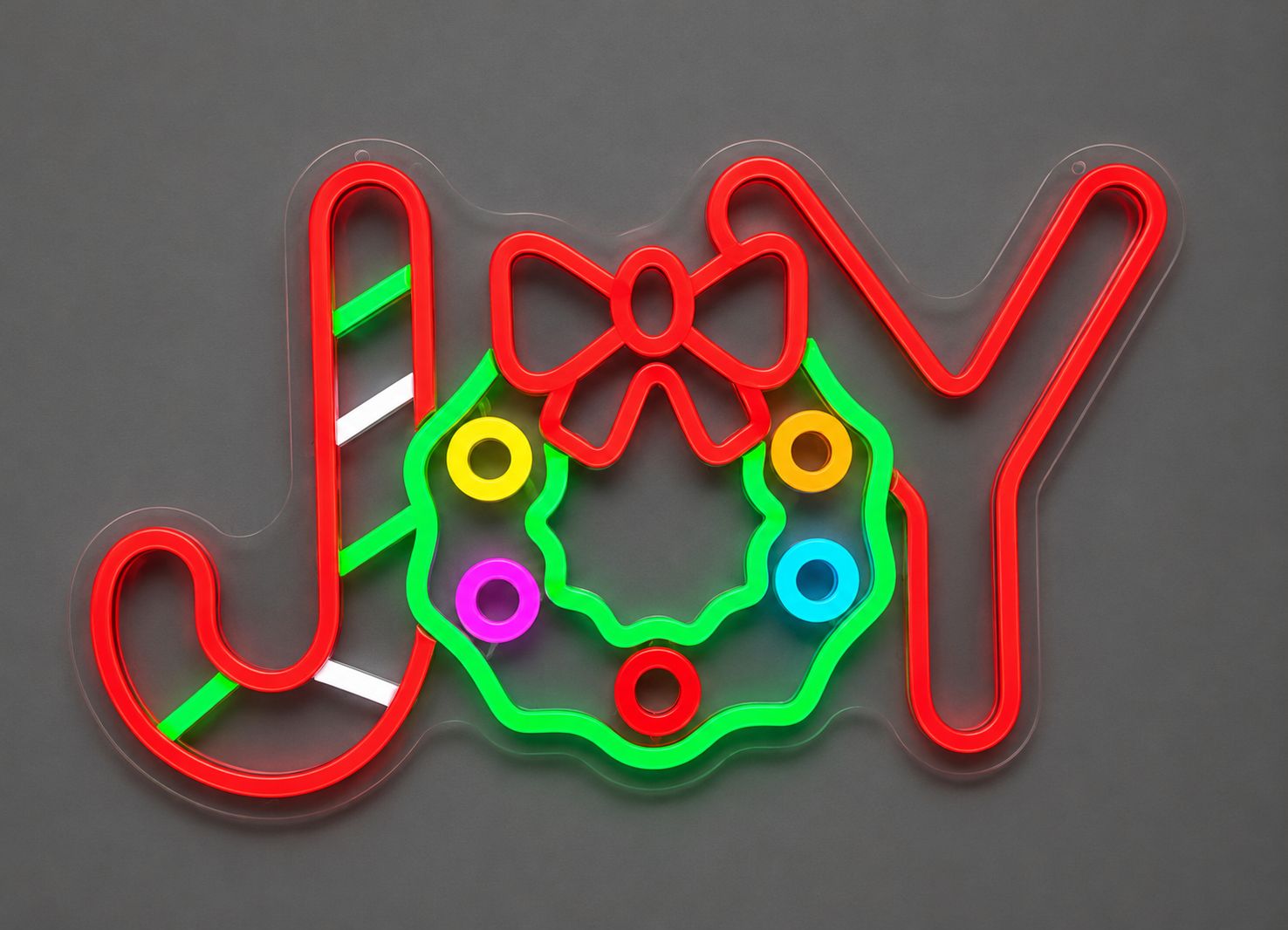 Joy Christmas Wreath Cast Acrylic LED Neon Sign