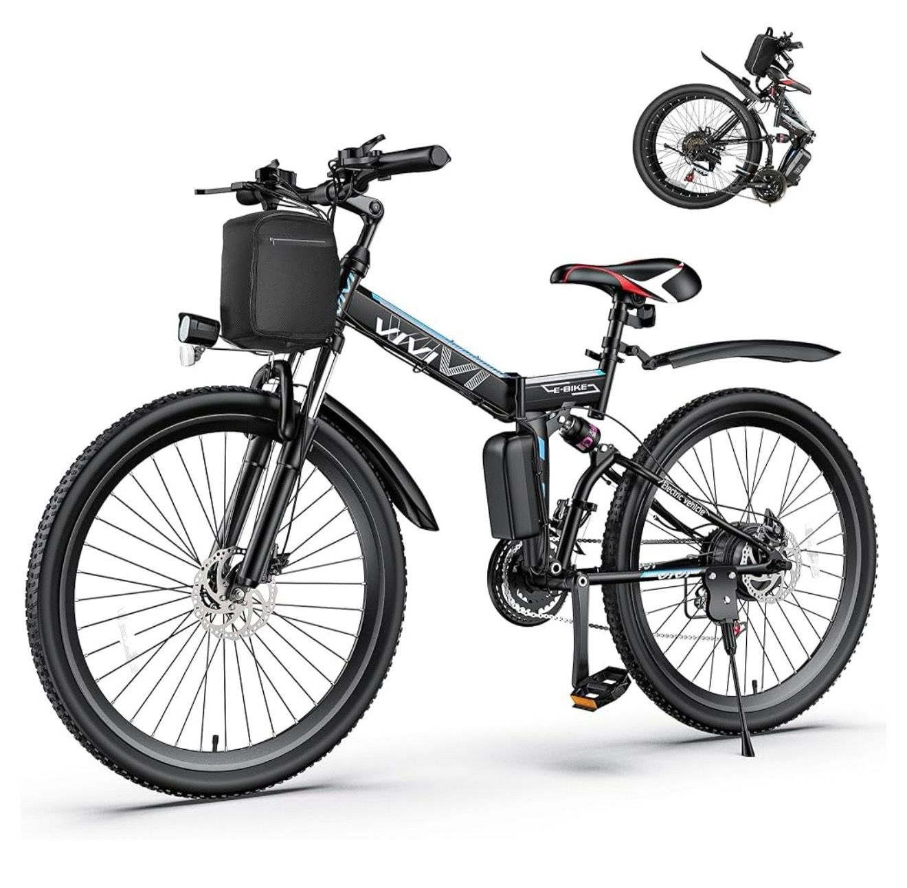 Vivi Electric Bike for Adults, 750W Peak 500w Reated Folding Electric Pedal Assist 26'' Commuter Ebike 20MPH Bicycles with Removable Battery Up to 55 Miles, Dual Shock Absorber, Certified to UL2849