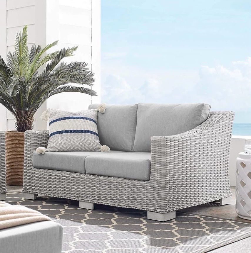Modway EEI-3973-LGR-GRY Conway Sunbrella Outdoor Patio Wicker Rattan, Loveseat, Light Gray Gray
