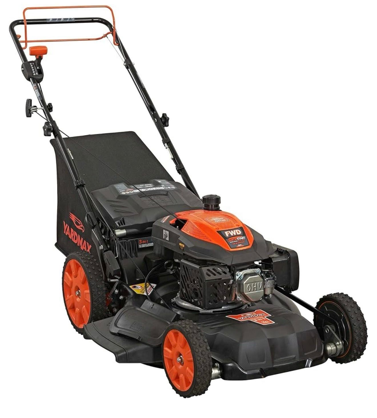 YARDMAX 22 in. 201cc Select PACE 6 Speed CVT High Wheel FWD 3-in-1 Gas Walk Behind Self Propelled Lawn Mower, Black (YG2860)