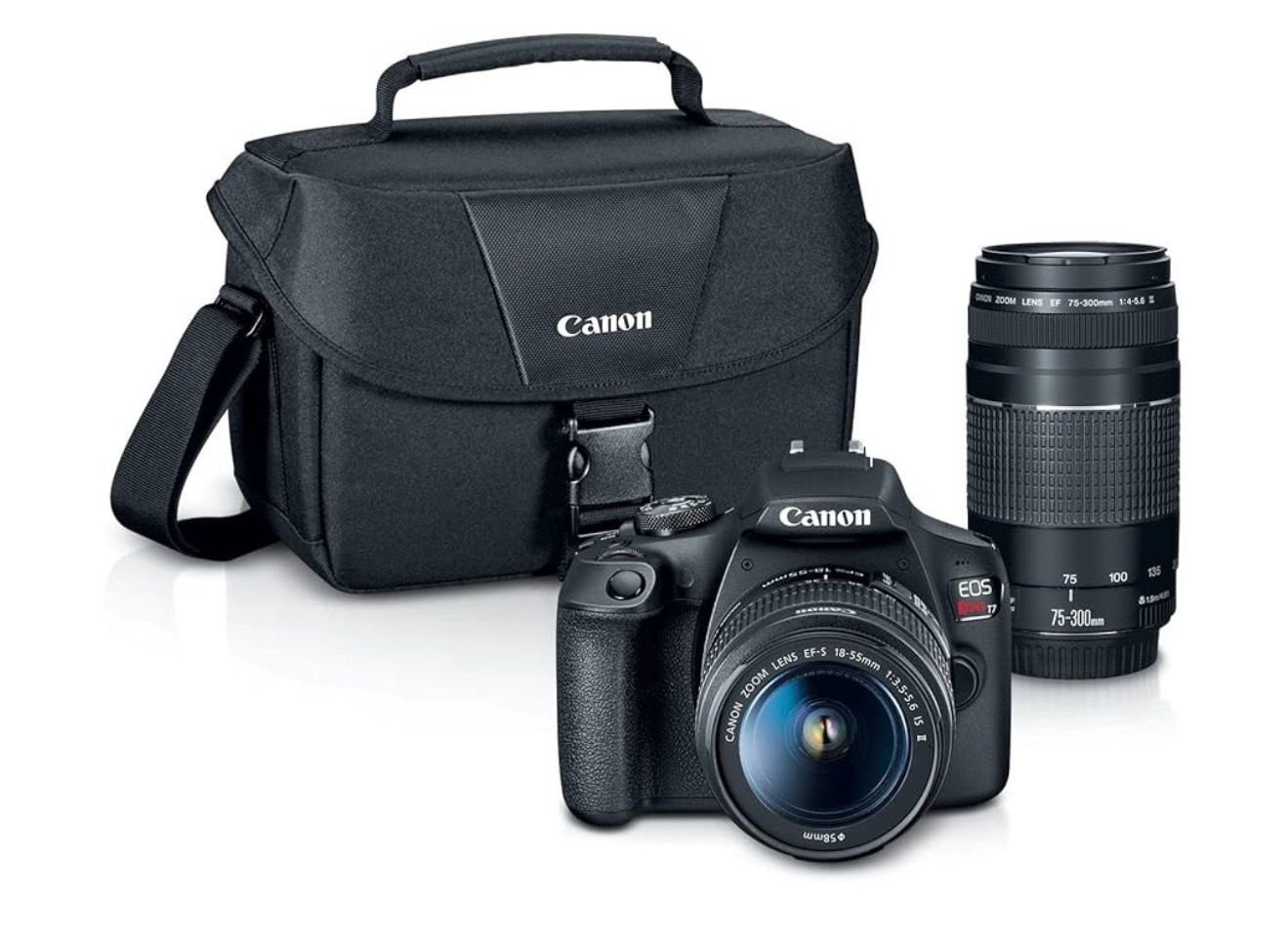 Canon EOS Rebel T7 DSLR Camera Double Zoom Lens Kit with EF-S 18-55mm and EF 75-300mm Lenses, 24.1 Megapixel CMOS (APS-C) Sensor, Full HD Videos, Wi-Fi, Beginner Photographers, Digital Camera, Black