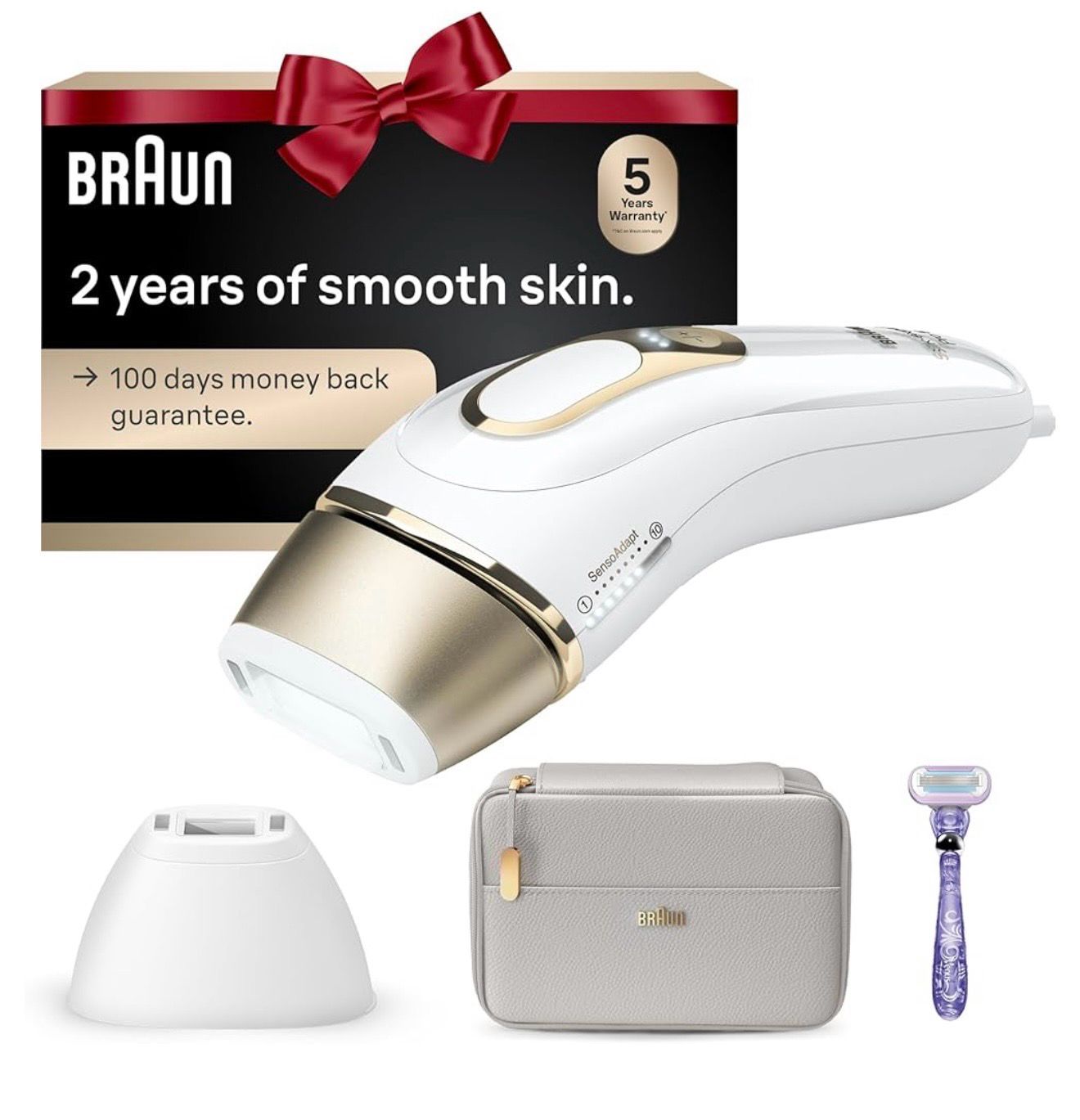 Braun IPL, Silk·Expert Pro 5, IPL Hair Removal for Women and Men, Permanent Laser Hair Reduction At-Home, 2 Heads, Pouch, Venus Razor, IPL5157