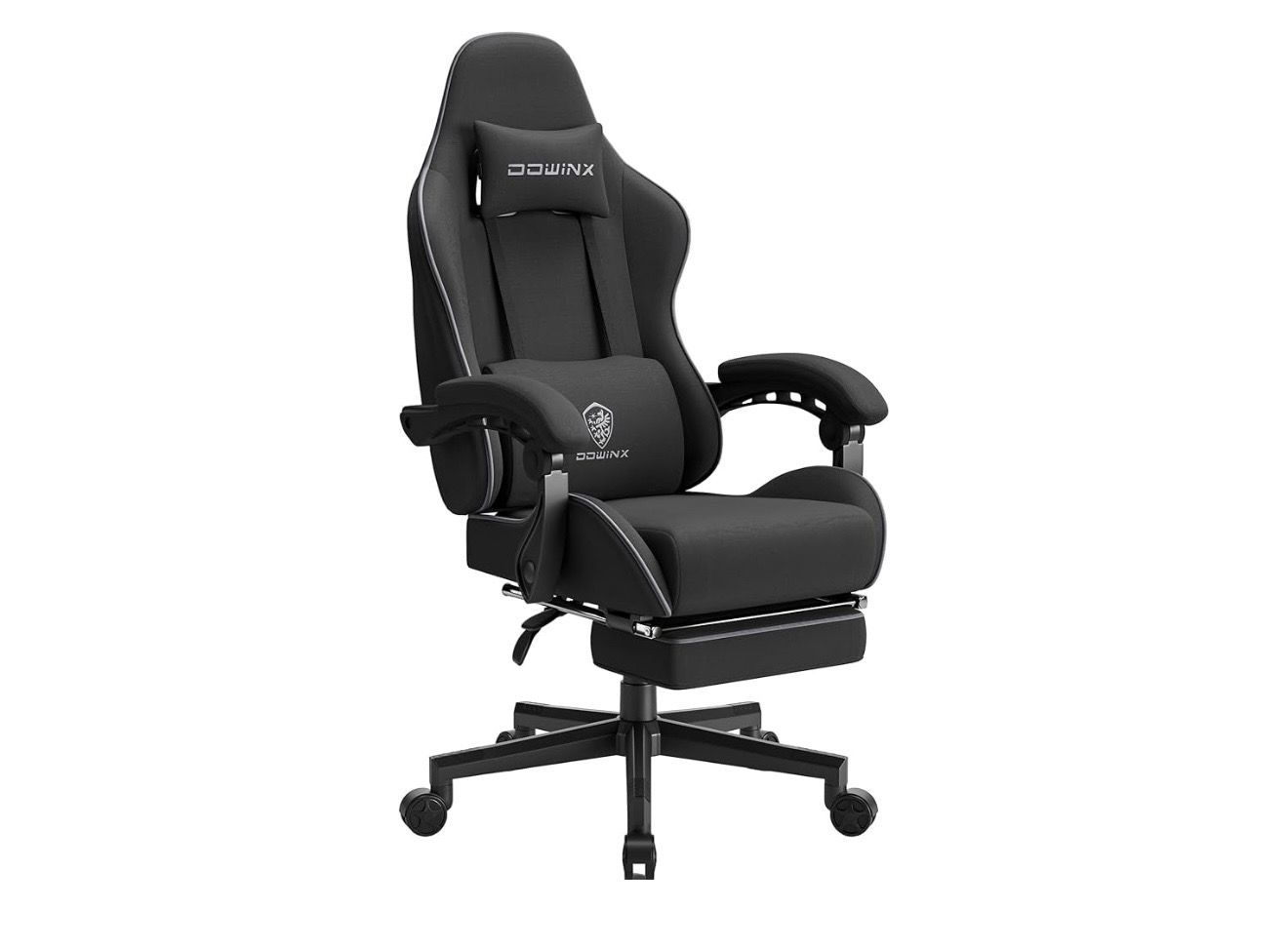 Dowinx Gaming Chair Fabric with Pocket Spring Cushion, Massage Game Chair Cloth with Headrest, Ergonomic Computer Chair with Footrest 290LBS, Black