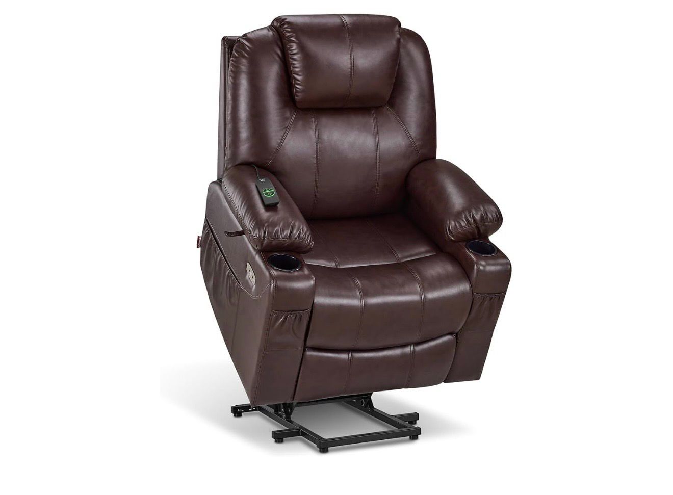 MCombo Electric Power Lift Recliner Chair Sofa with Massage and Heat for Elderly, 3 Positions, 2 Side Pockets, and Cup Holders, USB Ports, Faux Leather 7040 (Dark Brown, Medium)
