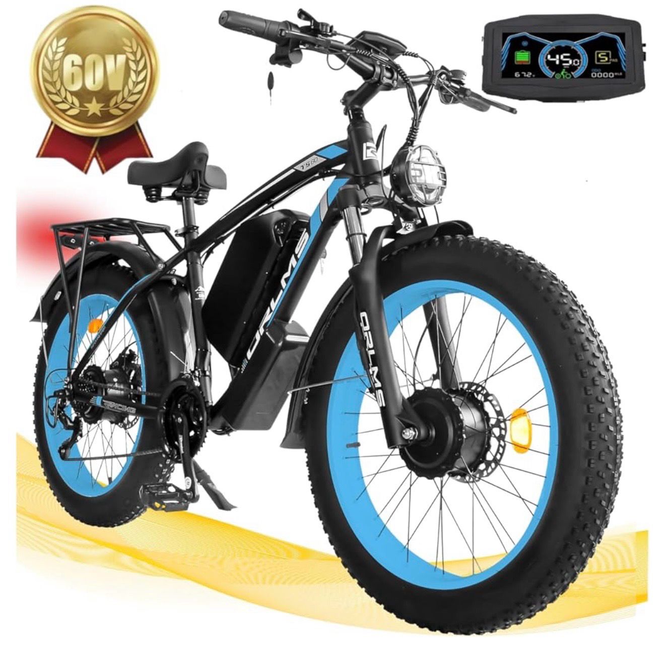 SMLRO Electric Dirt Bike, 5000W Peak 60V/52V 25AH Dual Motor Ebike for Adult, 40-50MPH E-Bicycle with 24"/26" Fat Tire All Terrain, Front Suspension &amp; Hydraulic Disc Brake